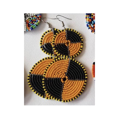 Maasai Bead Double Circle Dangle Earrings in Gold and Black -Fair Trade-Kenya