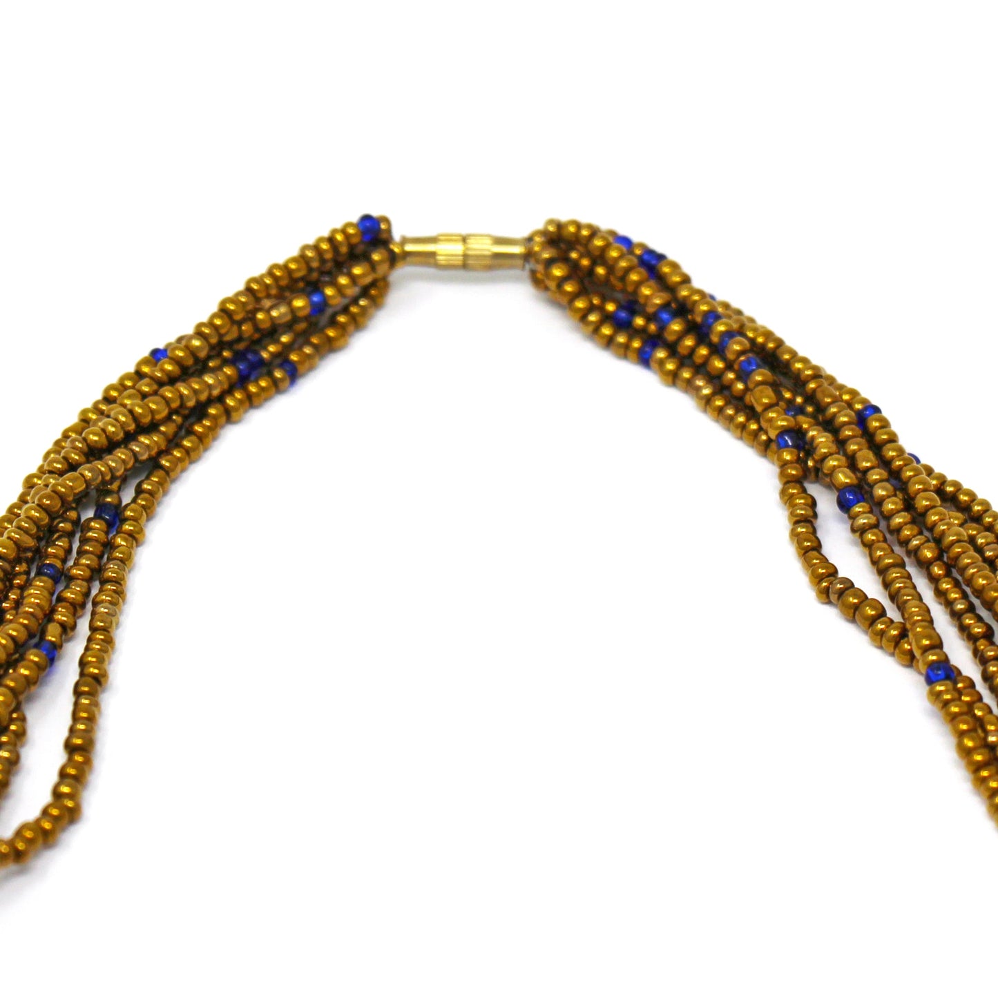 Collar de cuentas masai multihilo, blanco y dorado