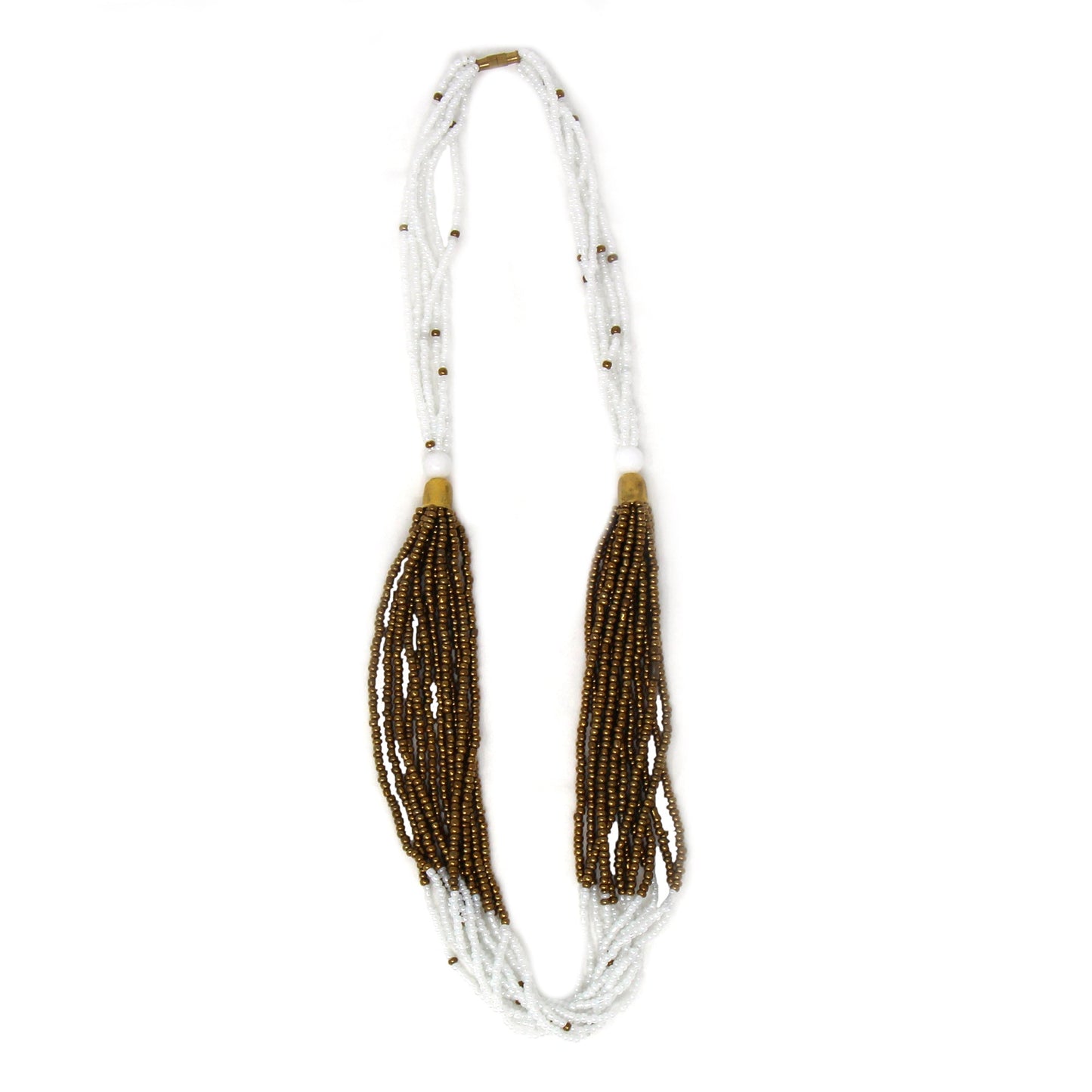 Collar de cuentas masai multihilo, blanco y dorado