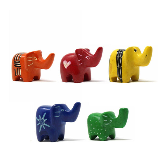 Hand-Carved Soapstone Tiny Elephants - 5 Piece Set of Assorted Colors