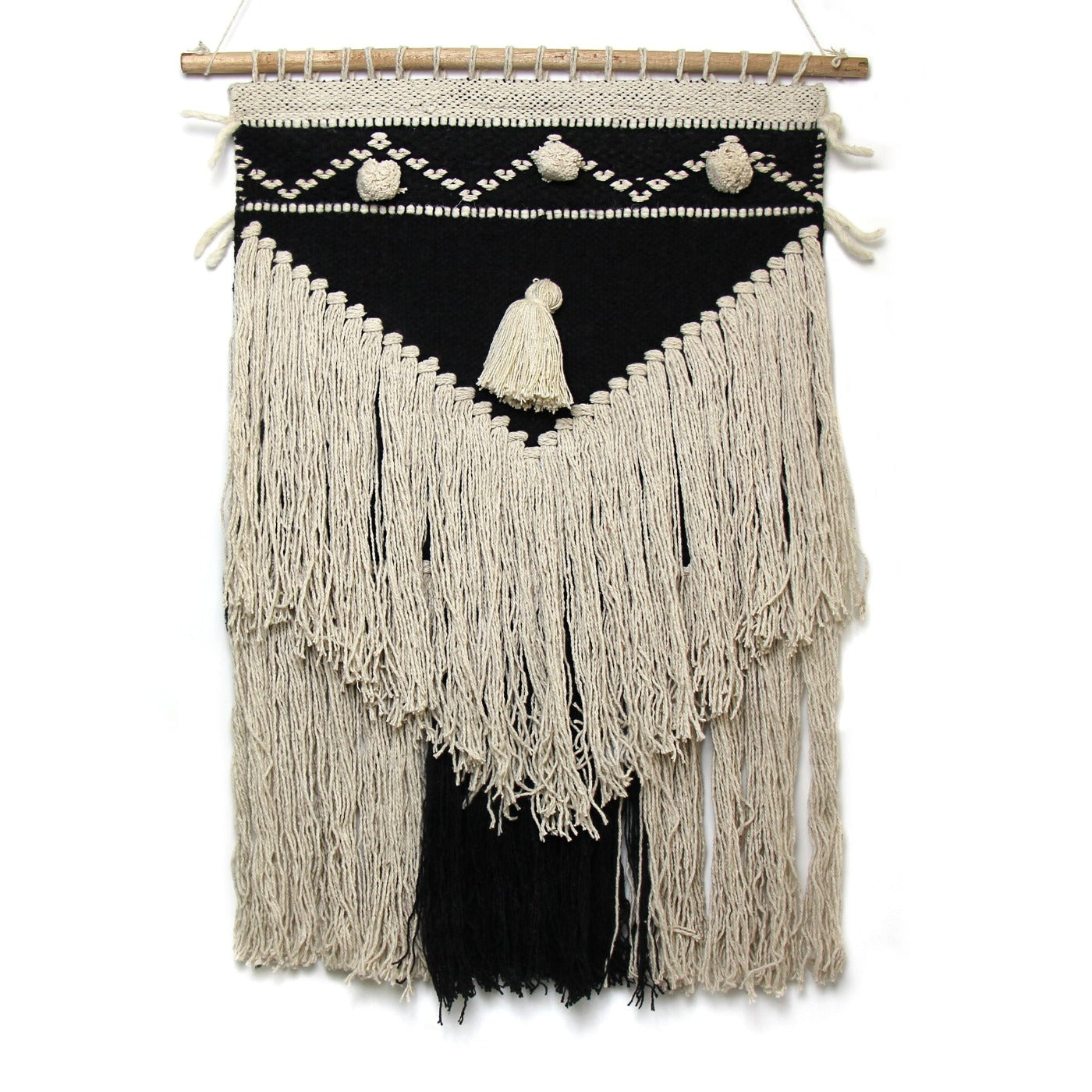 Handwoven Boho Wall Hanging - Charcoal & Cream - Fair Trade