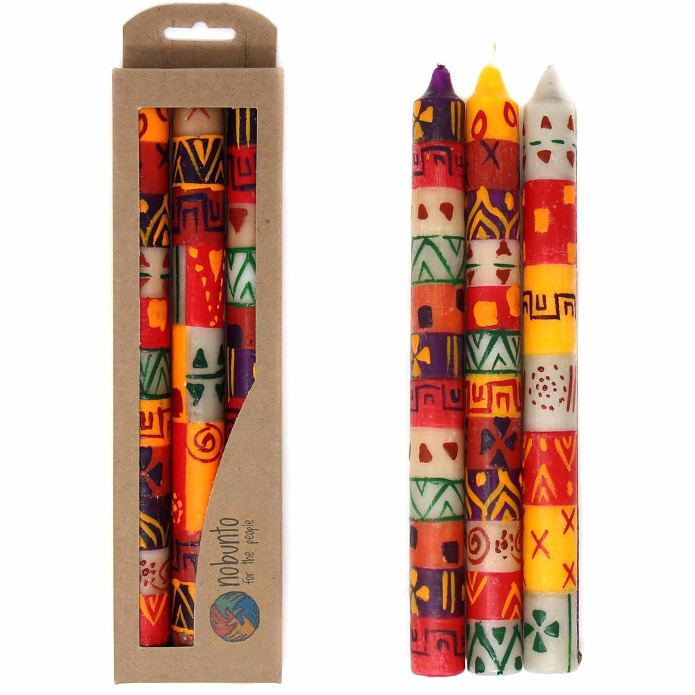 Juego de Tres Velas Altas en Caja Pintadas a Mano - Indaeuko Design - Nobunto