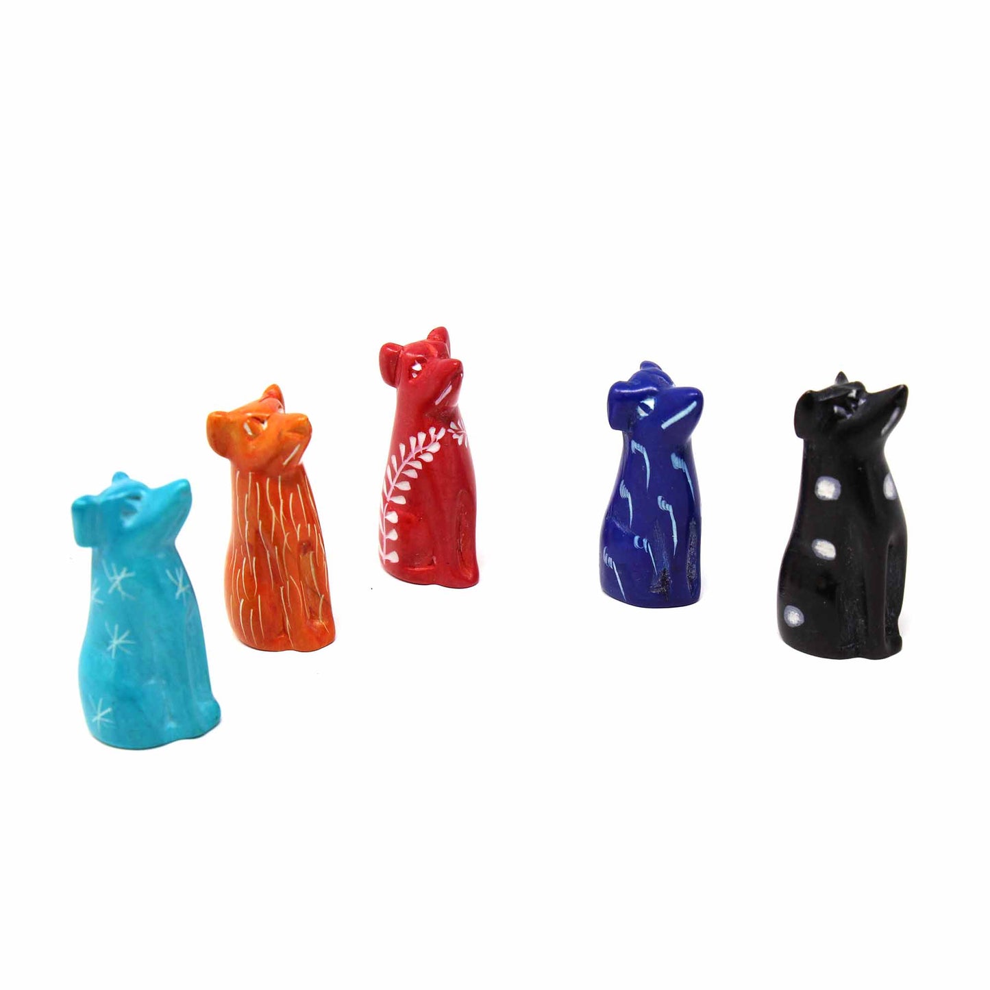Hand-Carved Soapstone Tiny Dogs - Assorted Pack of 5 Colors
