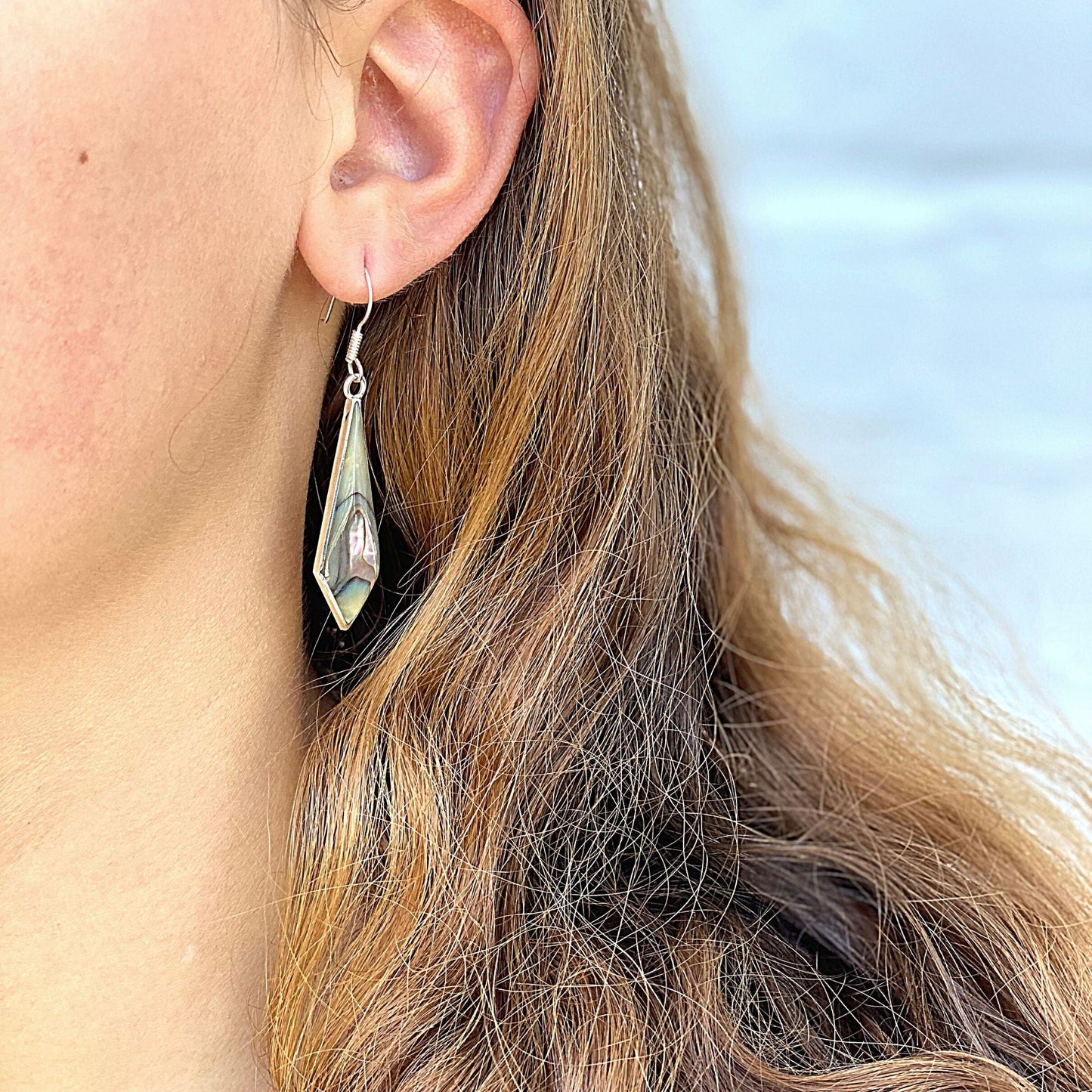 Handmade Silver & Abalone Diamond-Shaped Dangle Earrings