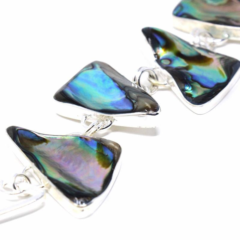 Pulsera de eslabones triangulares de concha de abulón y plata hecha a mano