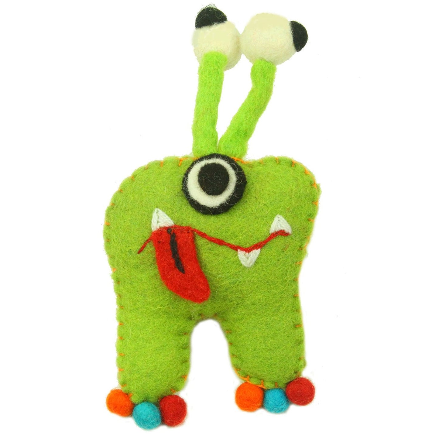Monstruo de dientes verdes de fieltro a mano con ojos de insecto - Global Groove