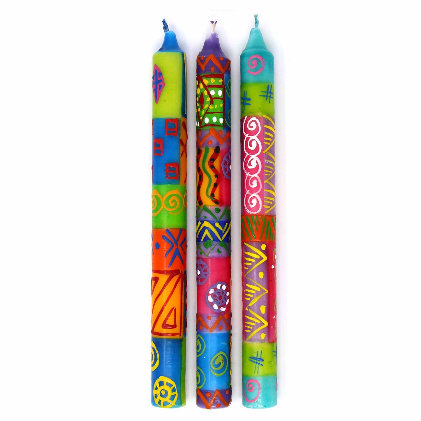 Velas cónicas altas pintadas a mano - Tres en caja - Shahida Design
