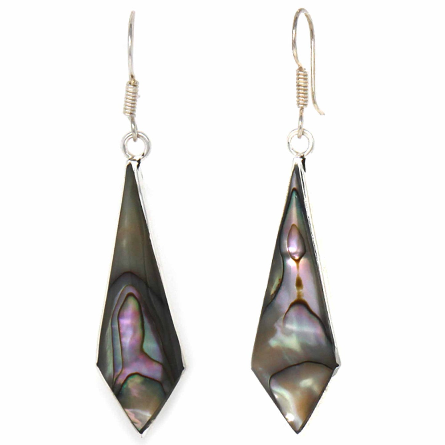Handmade Silver & Abalone Diamond-Shaped Dangle Earrings