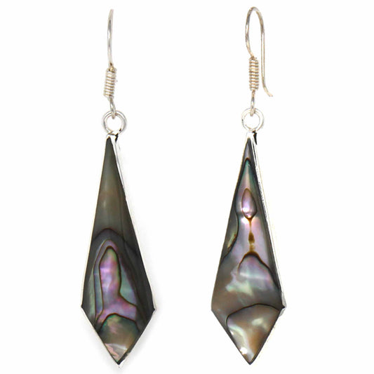 Handmade Silver & Abalone Diamond-Shaped Dangle Earrings