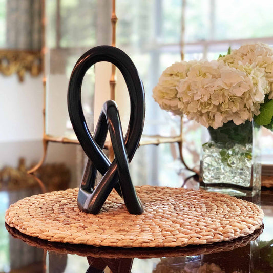 Hand-crafted Soapstone Sculpture - Lovers Knot 10" Tall- Black