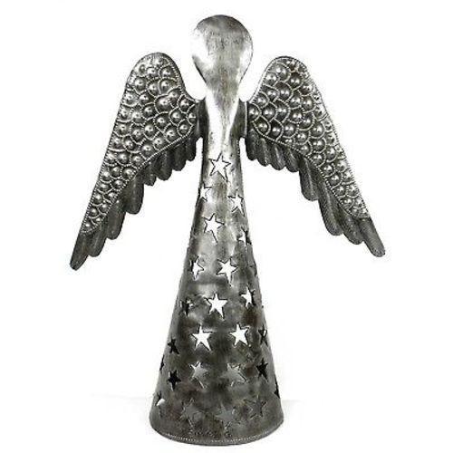 Hand-Crafted Recycled Metal Angel Luminary- Wings Down - Croix des Bouquets