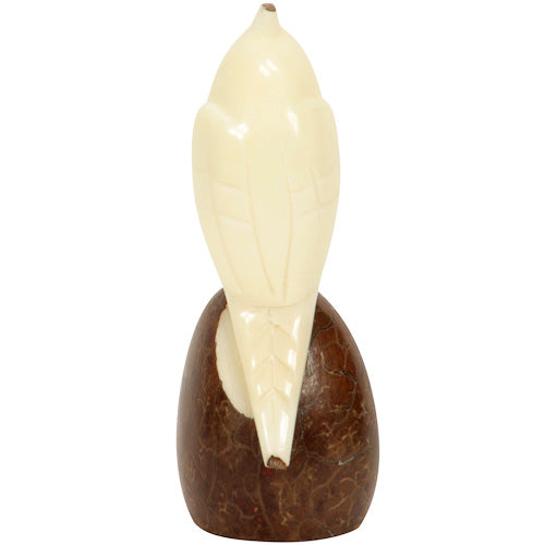 <center>Tagua Cockatoo Figurine Carved by Artisans of Ecuador - Back View </br> Measures: 3-1/4” high x 1-1/2” wide x 1-1/2” deep</center>