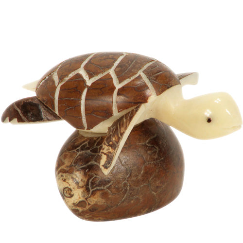 <center>Tagua Sea Turtle Figurine with Brown Shell </br> Carved by Artisans of Ecuador </br> Measures: 1-3/4” high x 2-1/4” wide x 2-3/4” deep</center>