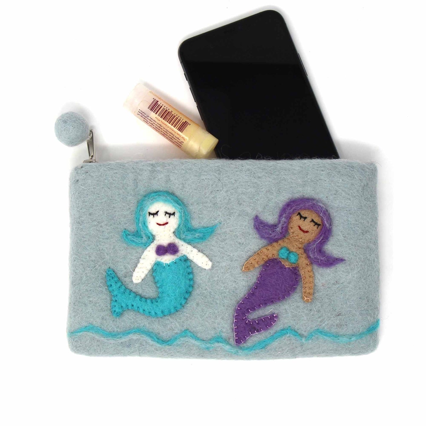 Hand Crafted Felt: Mermaid Pouch -Grey-Aqua