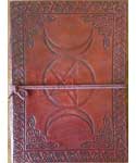 Triple Moon Embossed Leather Journal with Opalite Stone & Cord-5" x 7"