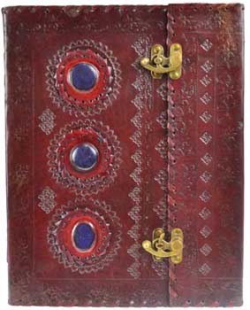 Hand-Tooled Stone Embossed Leather Blank Book with Dual Brass Latches-10" x 13"