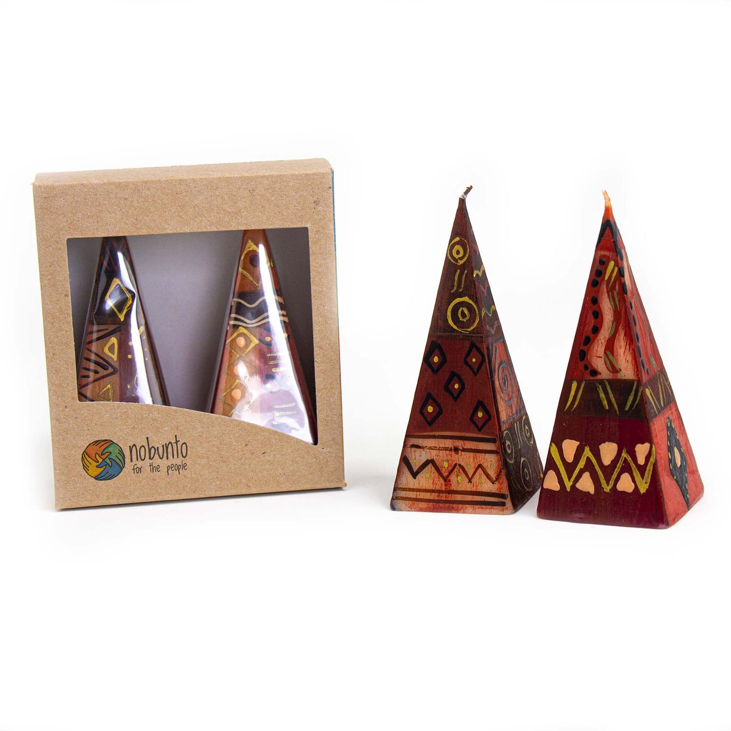 Velas piramidales, juego de 2 en caja (diseño Bongazi)