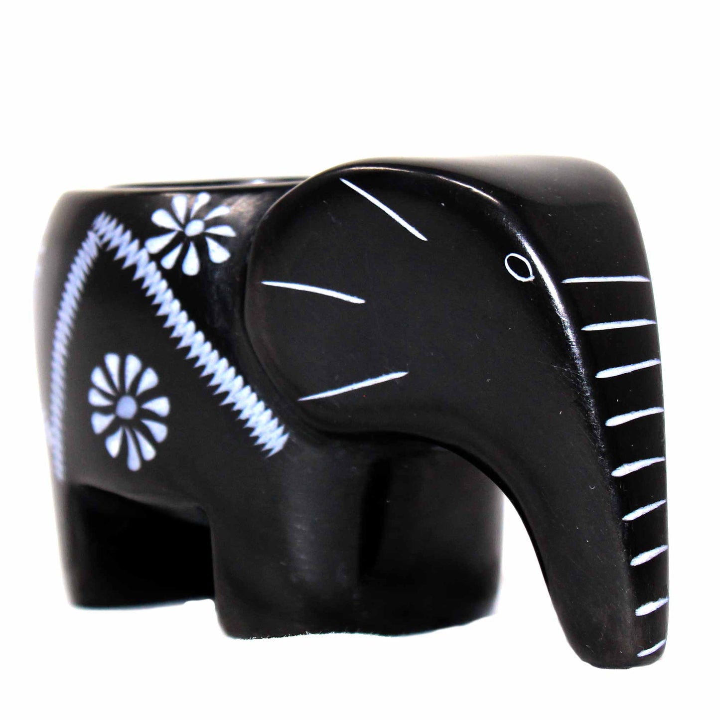 Luz de té de esteatita elefante - Acabado negro con diseño grabado