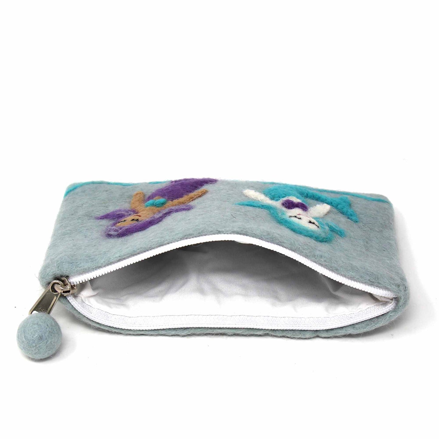 Hand Crafted Felt: Mermaid Pouch -Grey-Aqua