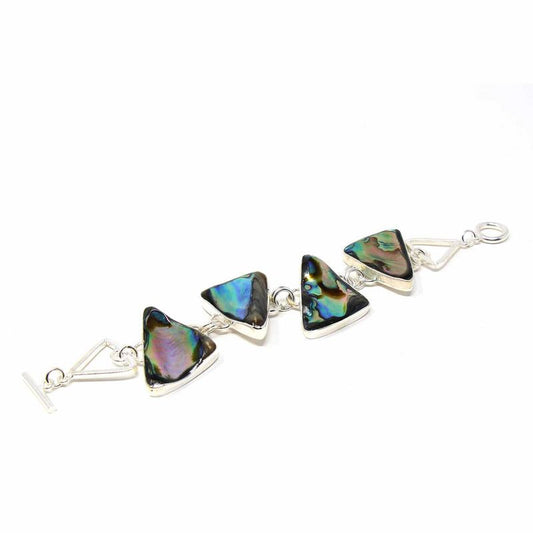 Pulsera de eslabones triangulares de concha de abulón y plata hecha a mano