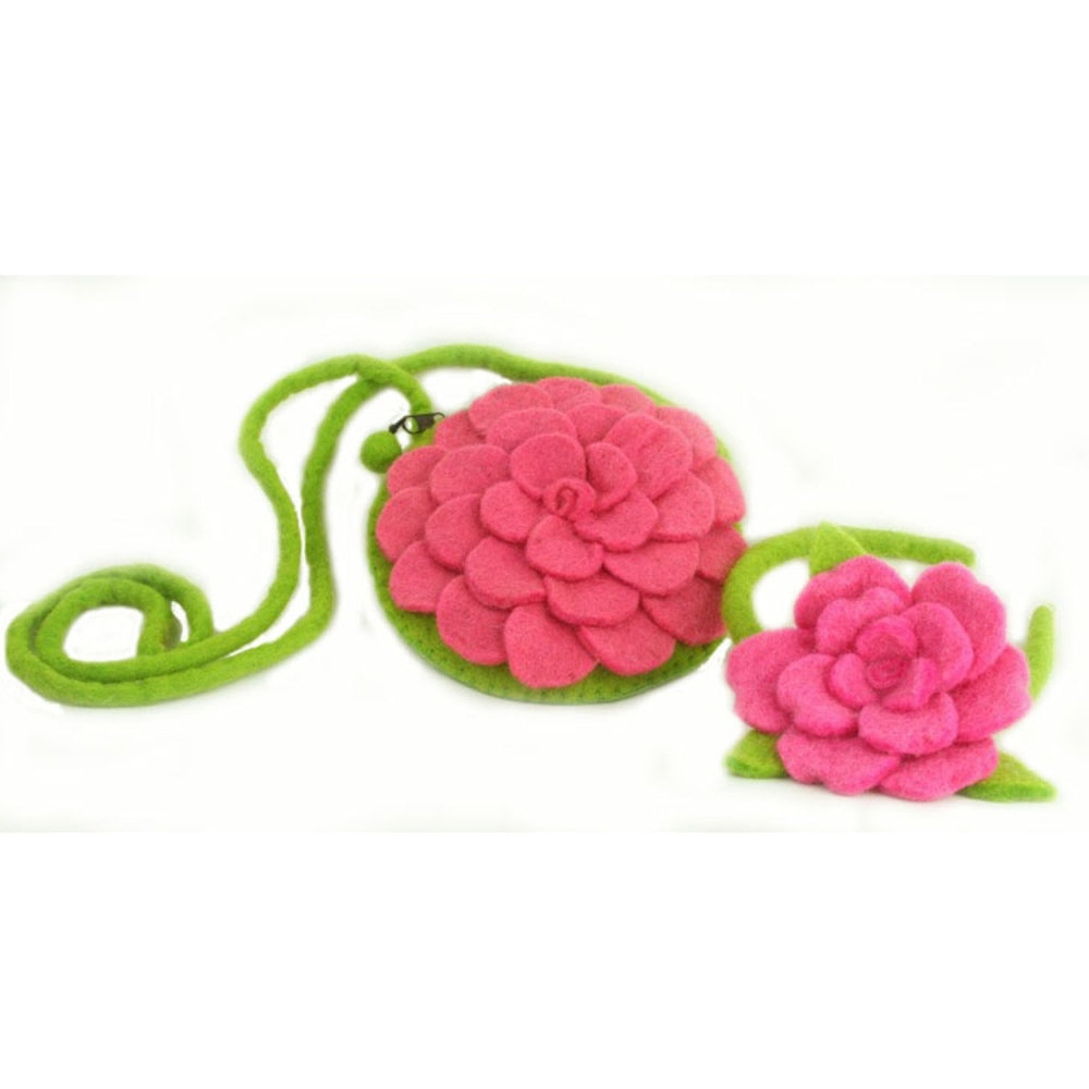 Hand-crafted Felt Pink "Rose Petals" Purse - Fair Trade-Global Groove-Nepal