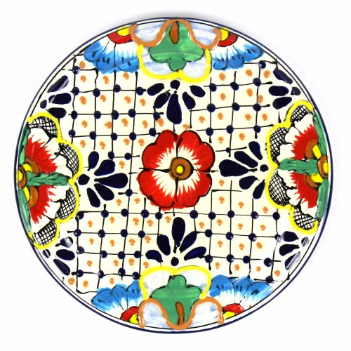 Cerámica hecha a mano 8" Salvamanteles o colgante de pared, puntos y flores - Encantada
