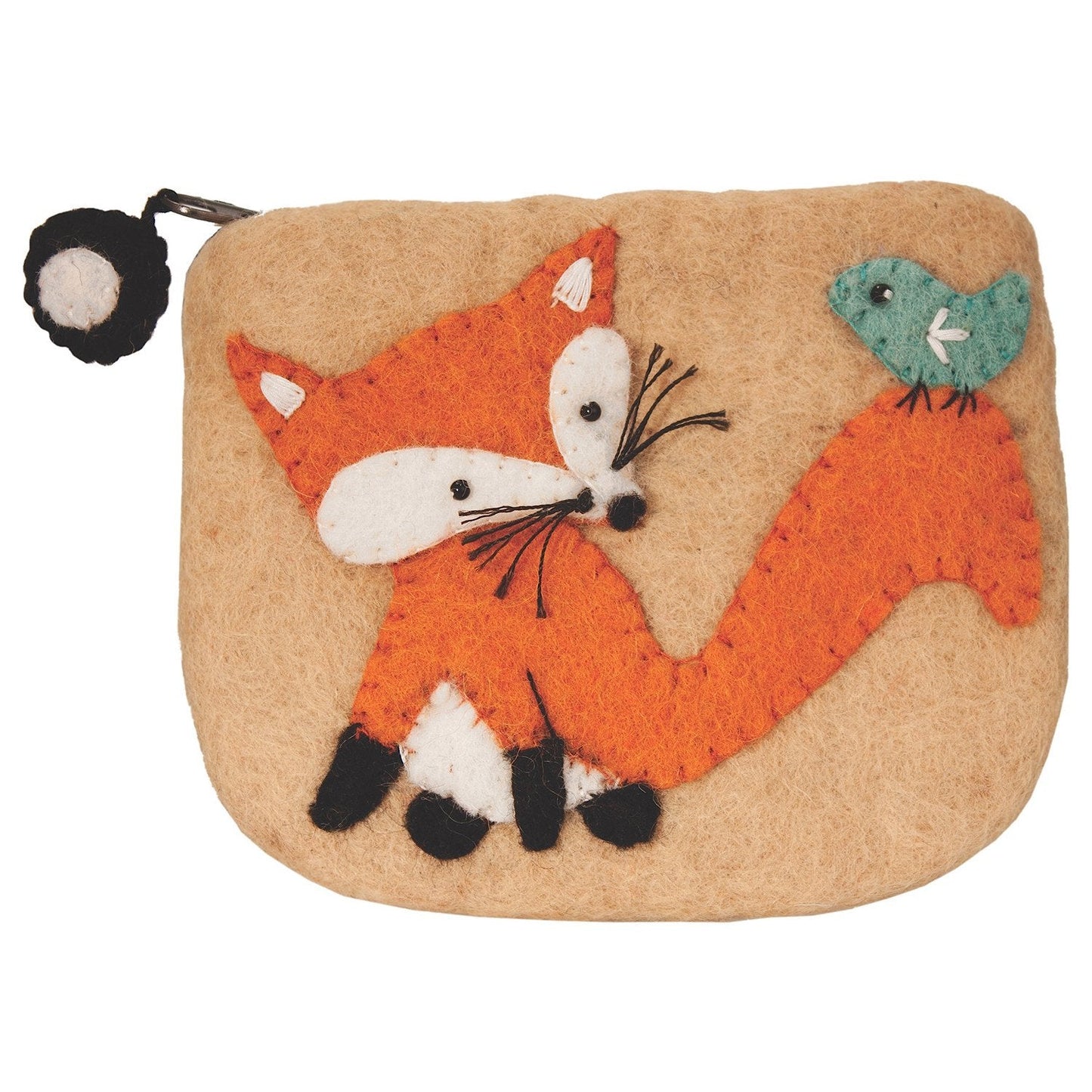 Handmade Felt Coin Purse - Fox & Bird by Wild Woolies- Nepal-Fair Trade
