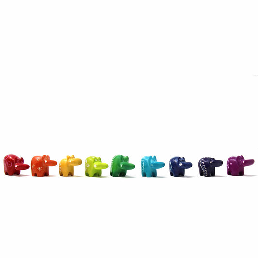 Set of 5 Tiny Hippos- Hand-Carved from Soapstone- Assorted Colors- Fair Trade-Kenya
