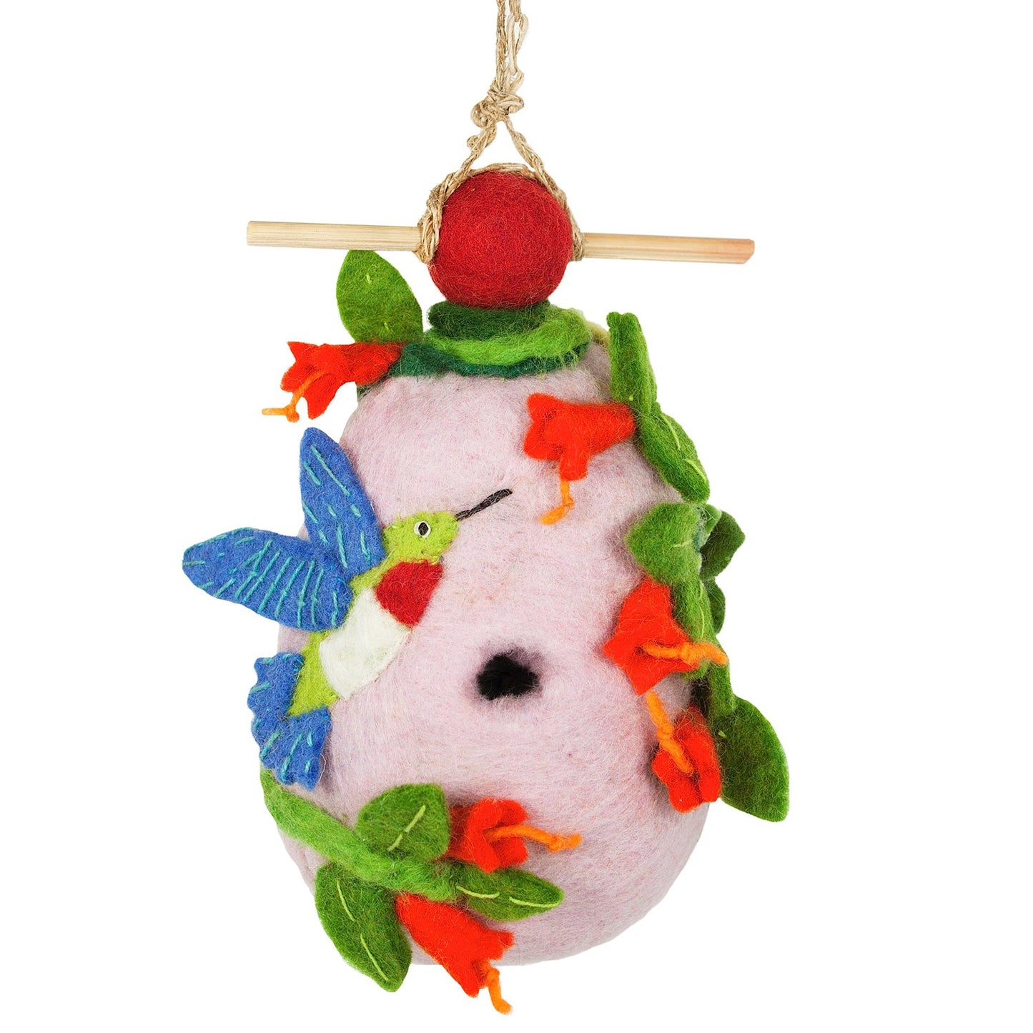 Felt Birdhouse - Colibrí -Rosa/ Verde- Lanas Salvajes