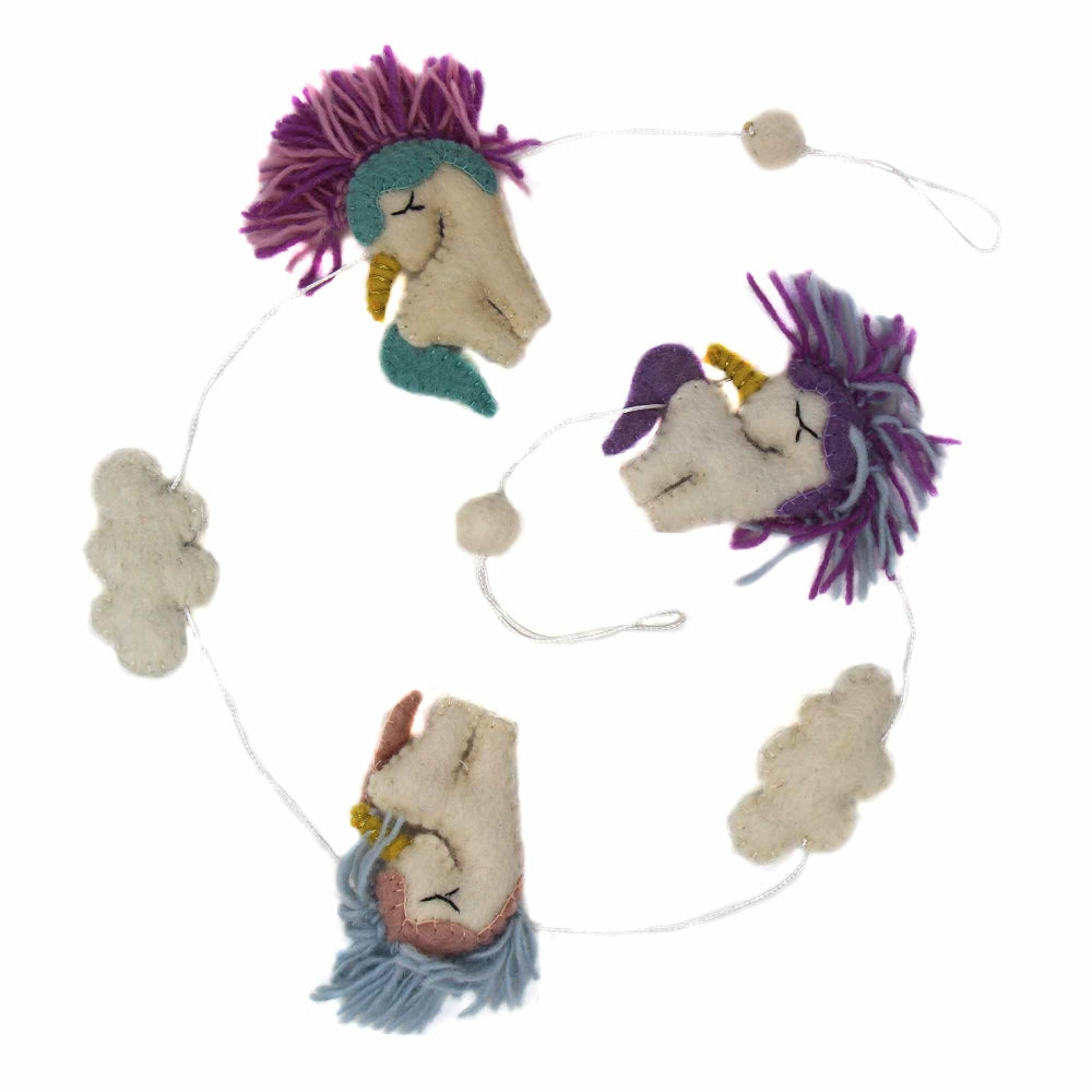 Hand-Felted Unicorn Garland - Kids Room- Wall Hanging-Global Groove-Fair Trade