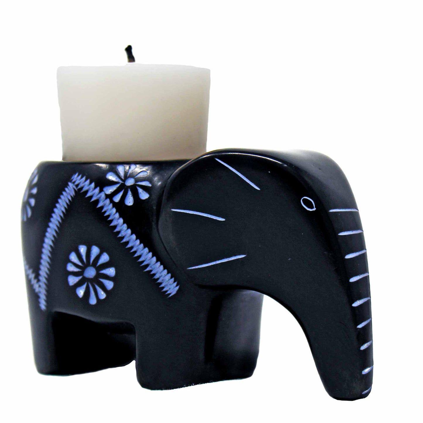 Luz de té de esteatita elefante - Acabado negro con diseño grabado