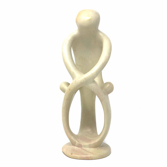 Natural 8-inch Tall Soapstone Family Sculpture - Single Parent and 2 Children - Kenya