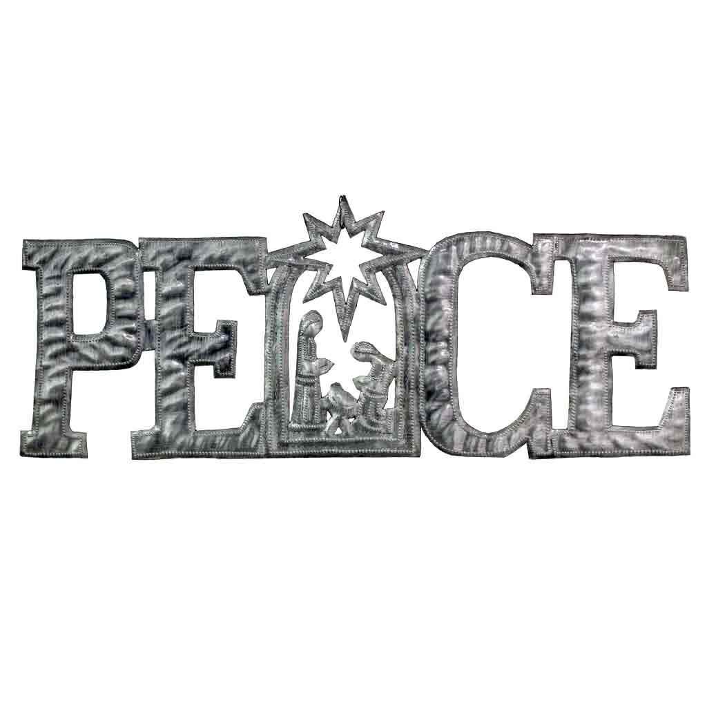 Arte en metal PEACE con belén (15" x 6") - Croix des Bouquets