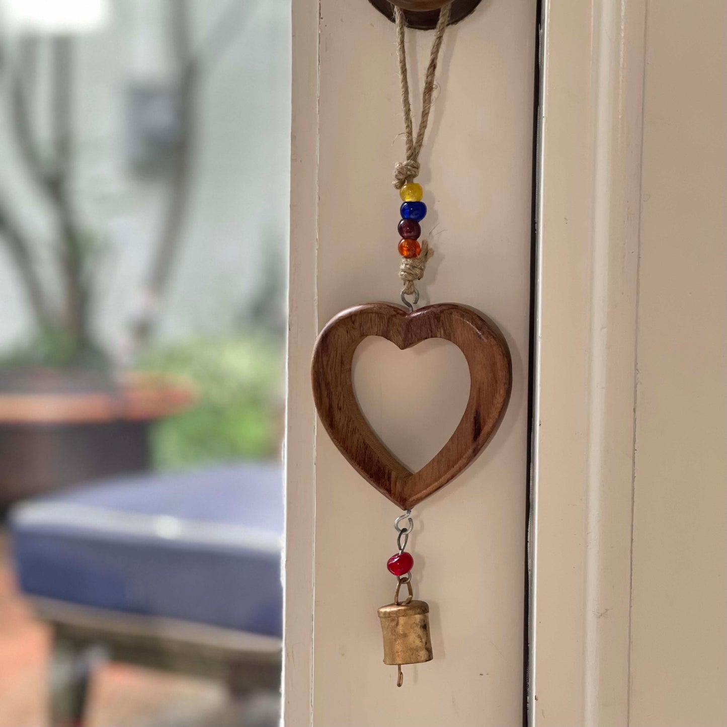 Handcrafted Wood Heart Chime with Recycled Iron Bell -Fair Trade - Behat, India