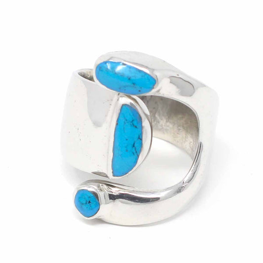 Anillo envolvente de plata de alpaca, turquesa - Talla 8