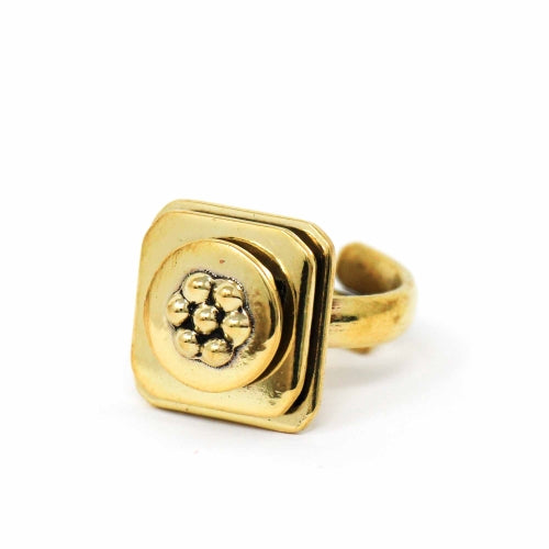 Anillo ajustable de latón floral abstracto