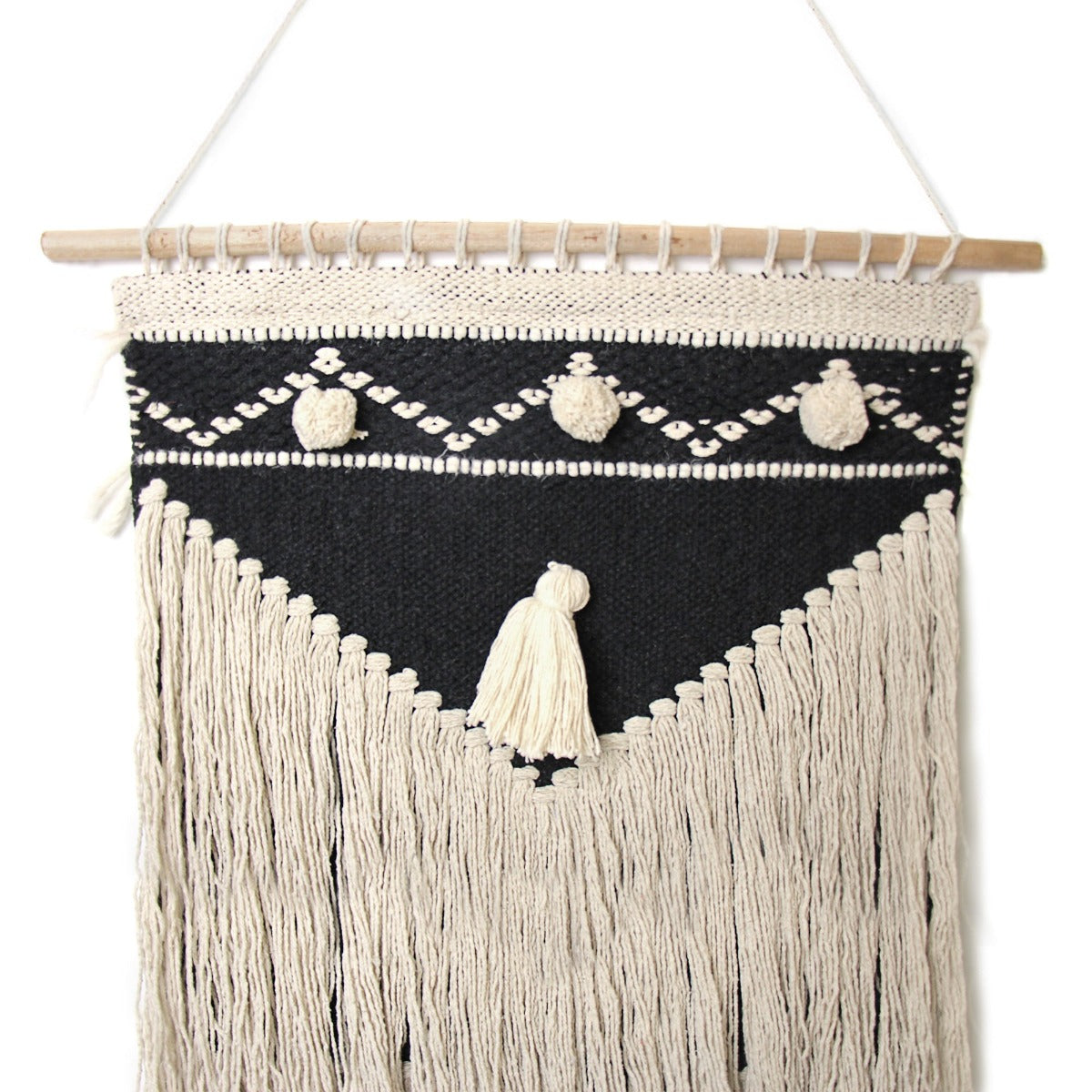 Handwoven Boho Wall Hanging - Charcoal & Cream - Fair Trade