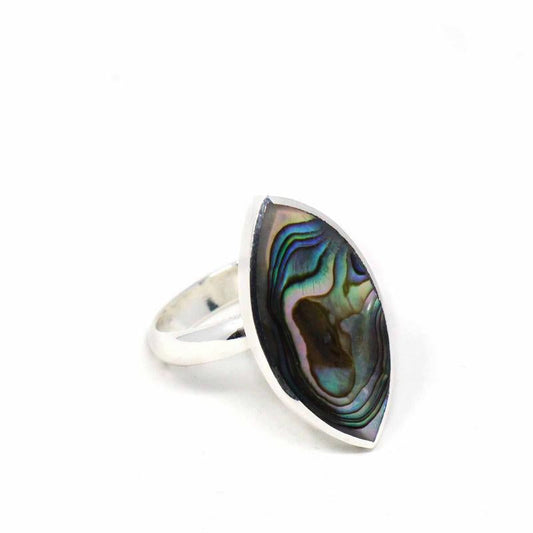 Anillo Elipse de Abulón y Plata-Tamaño Ajustable