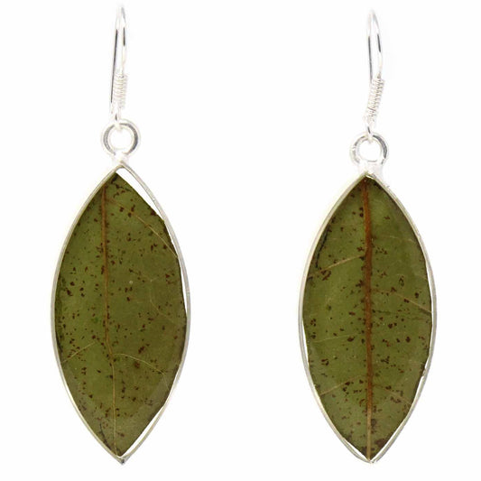 Hoja Natural en Resina -Pendientes de Plata de Alpaca- México
