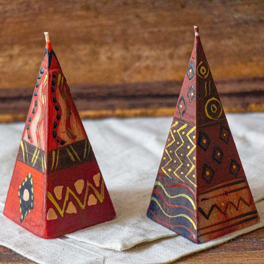 Hand-Painted Pyramid Candles-Set of 2 (Bongazi Design)-South Africa