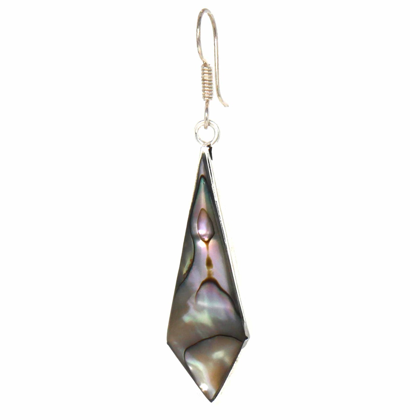 Handmade Silver & Abalone Diamond-Shaped Dangle Earrings