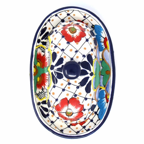 Handmade Pottery Butter Dish- Dots & Flowers by Encantada- Mexico- Fair Trade