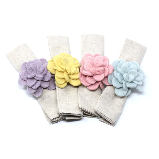 Hand-felted Zinnia Napkin Rings, Set of Four Colors - Fair Trade- Global Groove