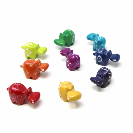 Set of 5 Tiny Hippos- Hand-Carved from Soapstone- Assorted Colors- Fair Trade-Kenya