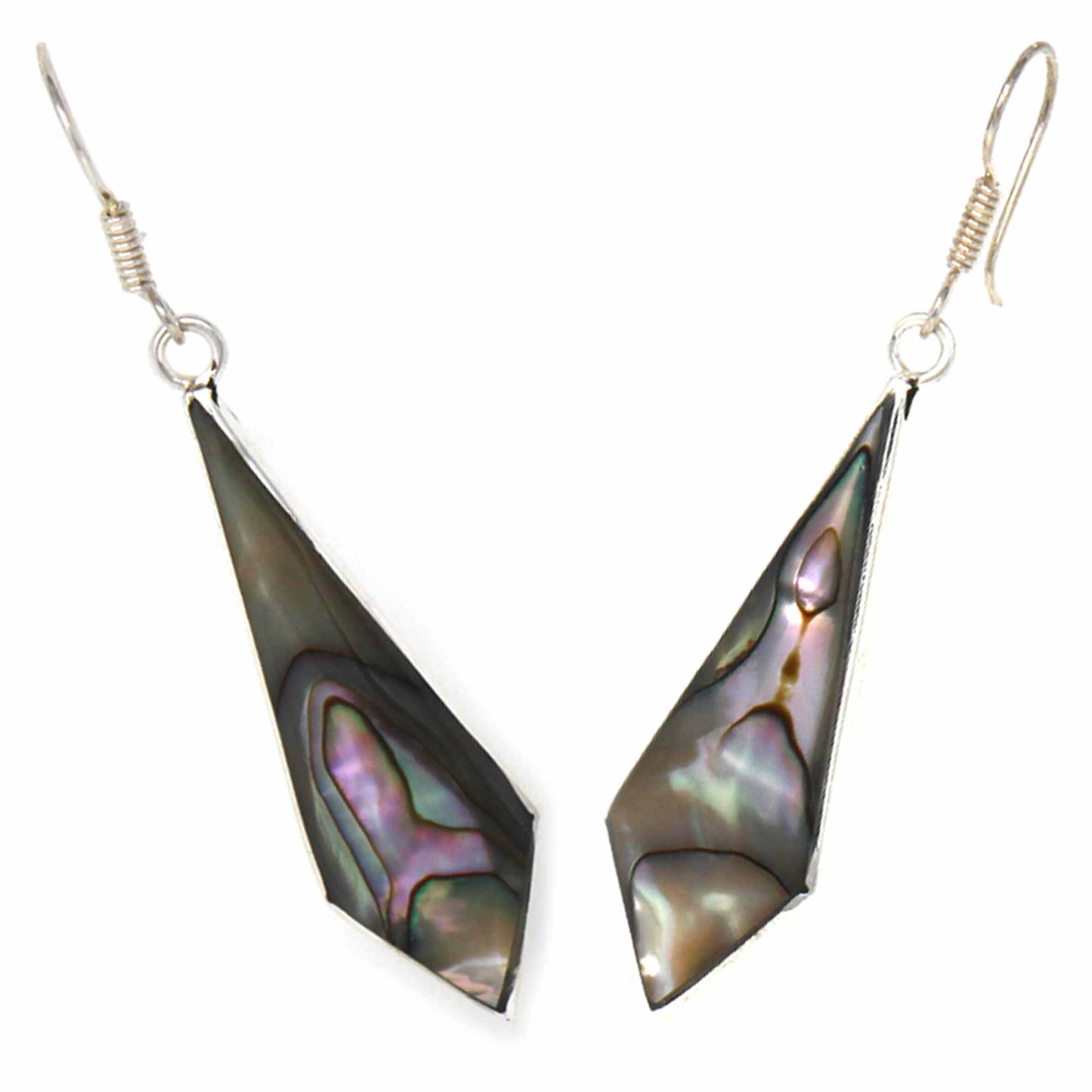 Handmade Silver & Abalone Diamond-Shaped Dangle Earrings