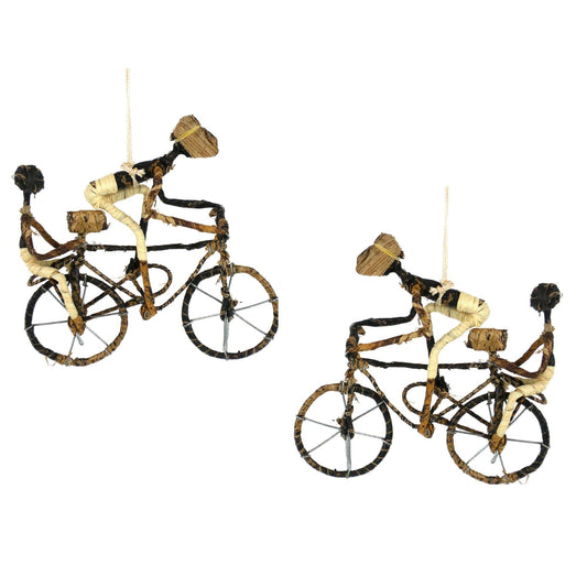 Adorno de bicicleta de fibra de plátano, dos jinetes - Juego de 2 adornos