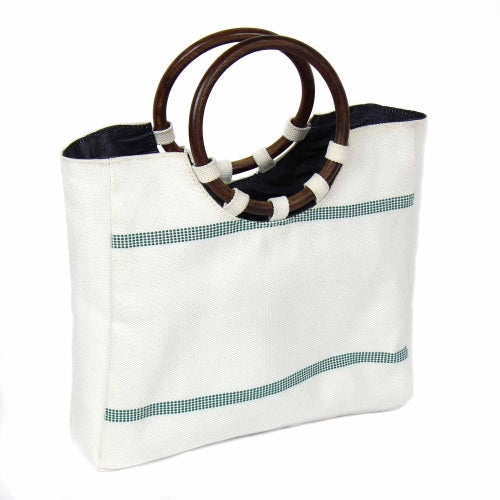 Bolsa con mango de madera reciclada para manguera de bomberos, color blanco