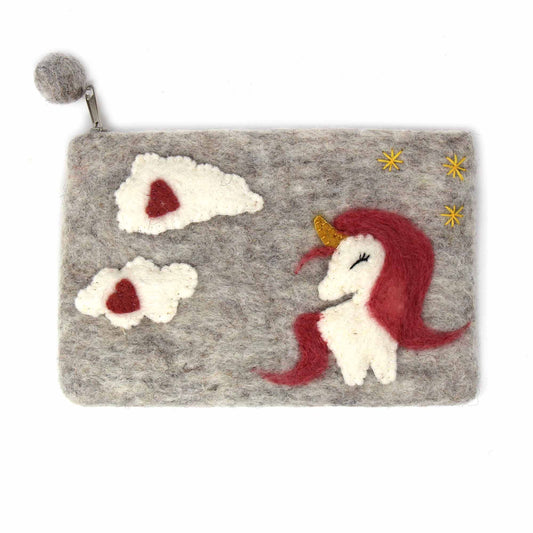 Hand Crafted Felt Pouch- Unicorn-Fair Trade- Nepal