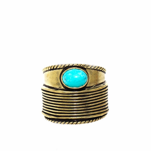 Anillo de piedra turquesa y latón reciclado- Tamaño ajustable