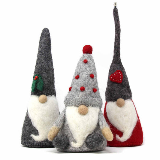 Gnomos de invierno navideños de fieltro hechos a mano, juego de 3